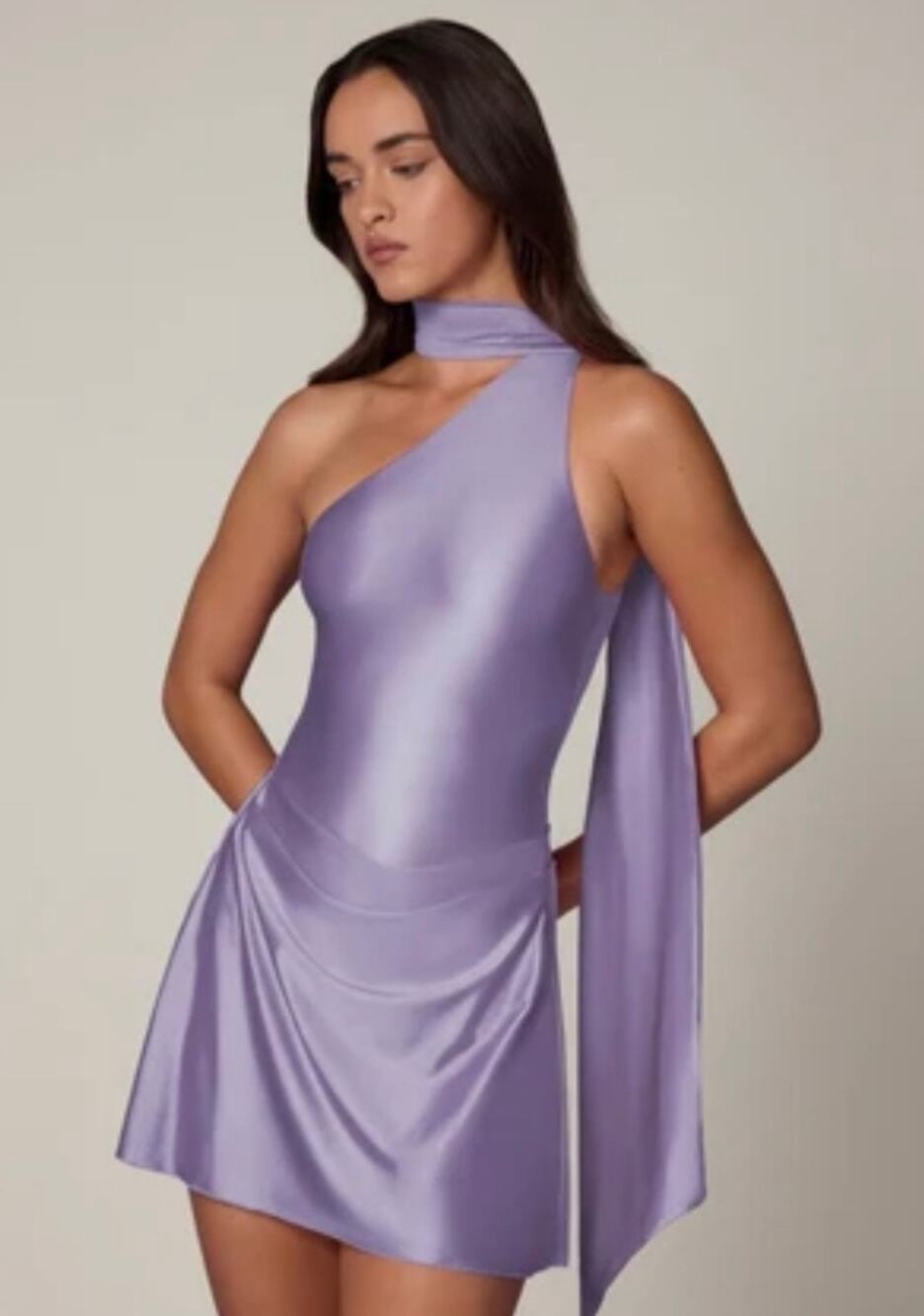 Oh Polly Kiraz Asymmetric Scarf Mini Dress Lilac Size 6 New